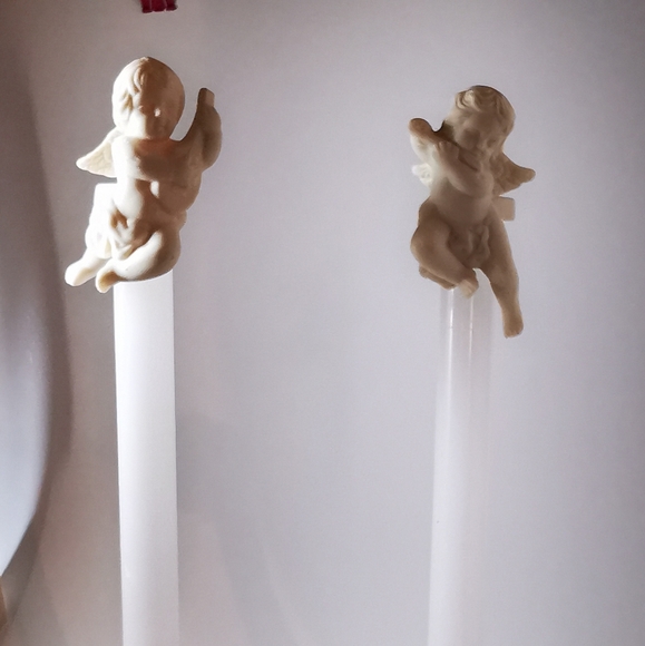 Pair Vintage Partylite Bisque Porcelain Cherub Angel Candle Followers / Huggers - Picture 2 of 14